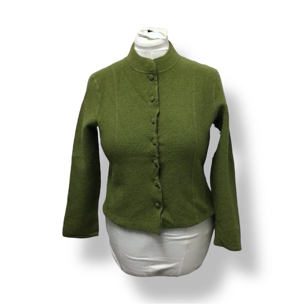 Talbots Vintage Women’s Fabric Button 100% Wool Cardigan Top, Green, Size L